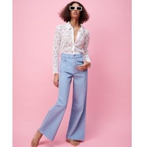 New Zara ZW the trute wide leg jeans denim blue lavender size 28 or 6